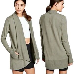 Athleta Pranayama Wrap Sage Green Relaxed Fit Cardigan Pockets Thumb Holes Small